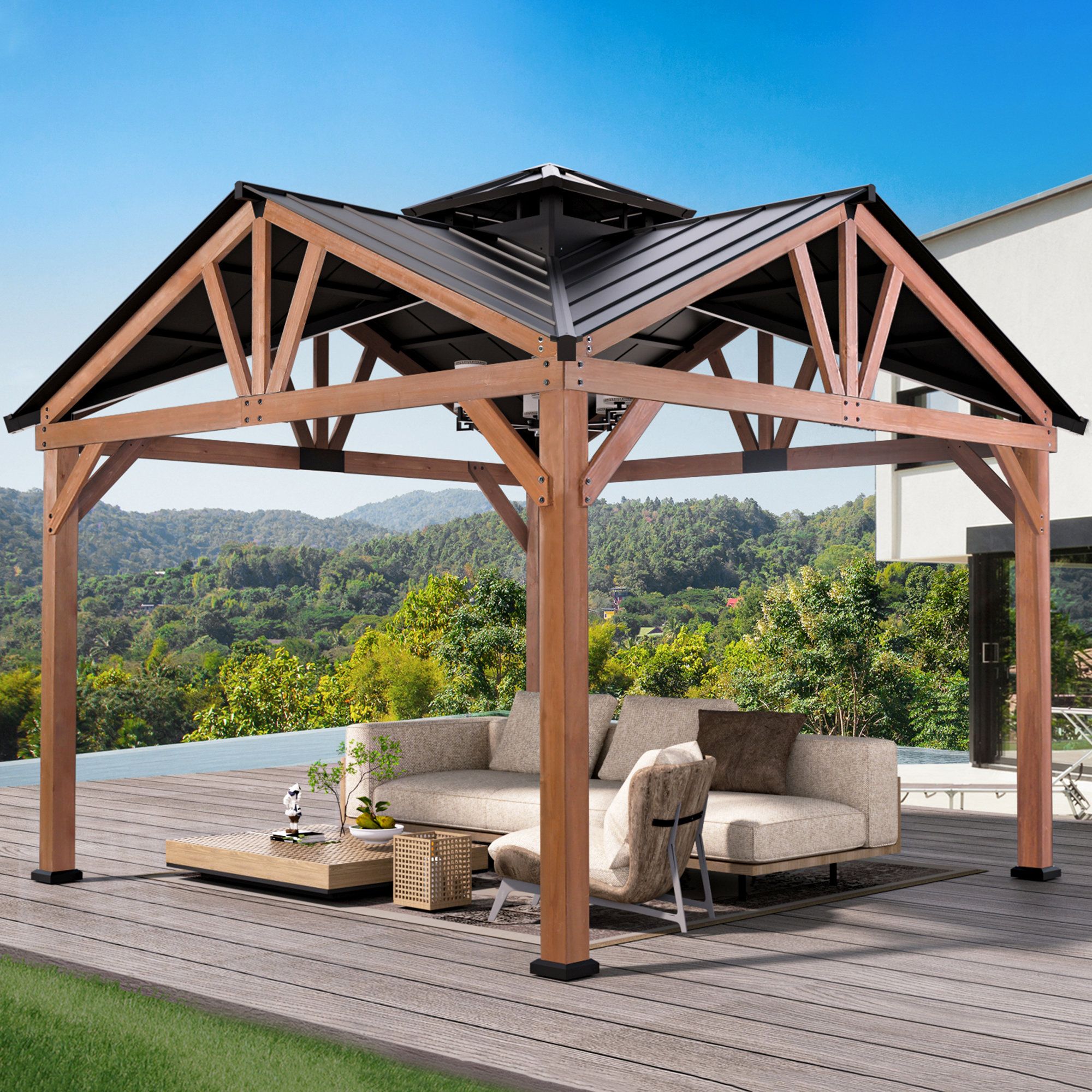 Modern Shade Outdoor Living Spaces Biscayne 12 Ft. W X 12 Ft. D Cedar ... pertaining to The Enduring Appeal of Wooden Gazebos: Exploring Styles and Construction