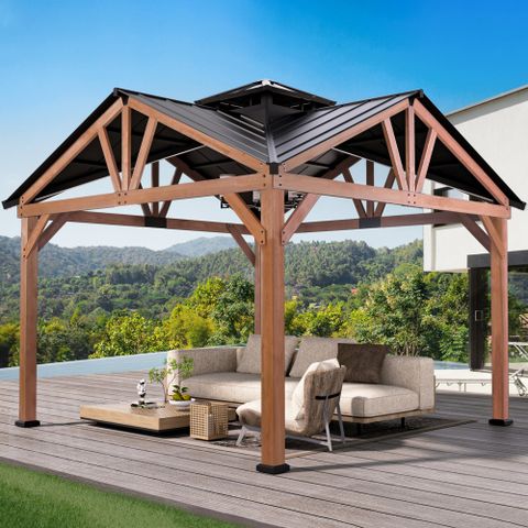 Modern Shade Outdoor Living Spaces Biscayne 12 Ft. W X 12 Ft. D Cedar ... pertaining to The Enduring Appeal of Wooden Gazebos: Exploring Styles and Construction