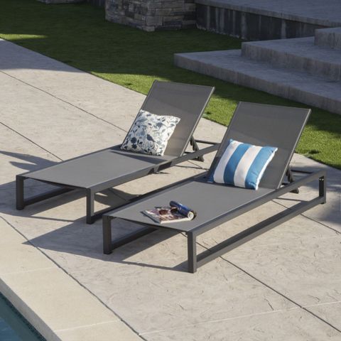 Nelson Outdoor Aluminum Framed Chaise Lounge With Grey Mesh Body, Set ... regarding Weathering the Storm Understanding the Durability of Aluminum Outdoor Chaise Lounges