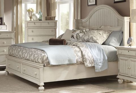 Newport Antique White King Panel Storage Bed From American Woodcrafters ... intended for  Storage