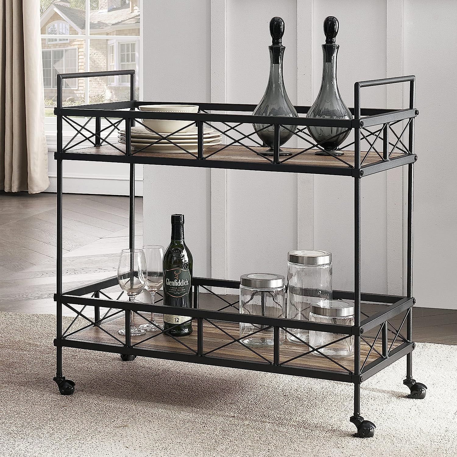 O&amp;K Industrial Serving Cart Kitchen Cart 2-Tier Rectangular Rolling ... with regard to From Factory to Home The History of Industrial Furniture and Serving Carts