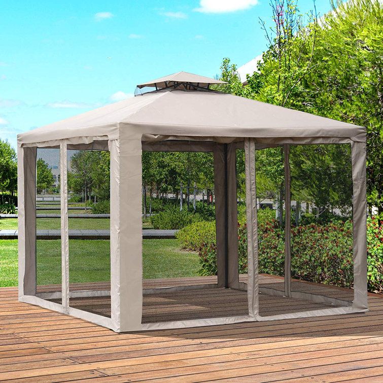 Outsunny 10 Ft. W X 10 Ft. D Metal Patio Gazebo &amp; Reviews | Wayfair within 10 Ft. W X 10 Ft. D Steel Patio Gazebo The Soft Roof Gazebos