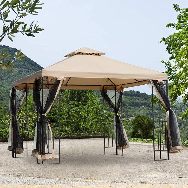 Outsunny 10 Ft. W X 10 Ft. D Steel Patio Gazebo | Wayfair pertaining to Soft Roof Gazebos vs Hardtop Which Option Best Suits Your Needs and Style
