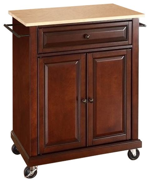 Pemberly Row Traditional Wood Kitchen Cart In Mahogany/Natural ... pertaining to Bowery Hill Traditional Wood Kitchen Cart In Mahogany/Natural