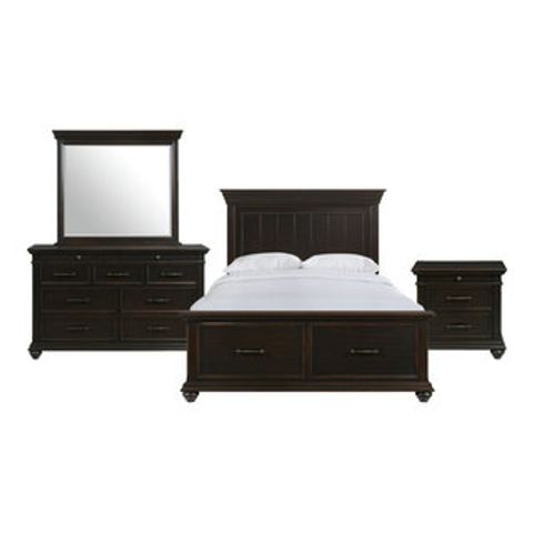 Picket House Brooks Queen Platform Storage 4 Piece Bedroom Set, Black ... pertaining to Hillsboro Full Storage 4 Piece Bedroom Set