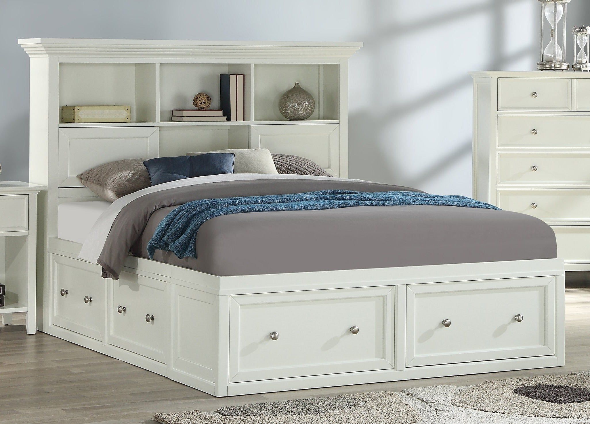 Queen Storage Bed Bookcase Hb | Cardis within  Pine