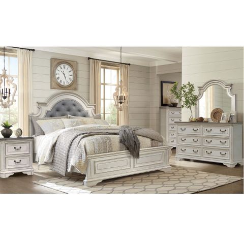 Rent To Own Riversedge Furniture 7-Piece Madison Queen Bedroom ... within Dean Sand Full Upholstered 3 Piece Bedroom Set With Madison White Ii Dresser & 2 Drawer Nightstand