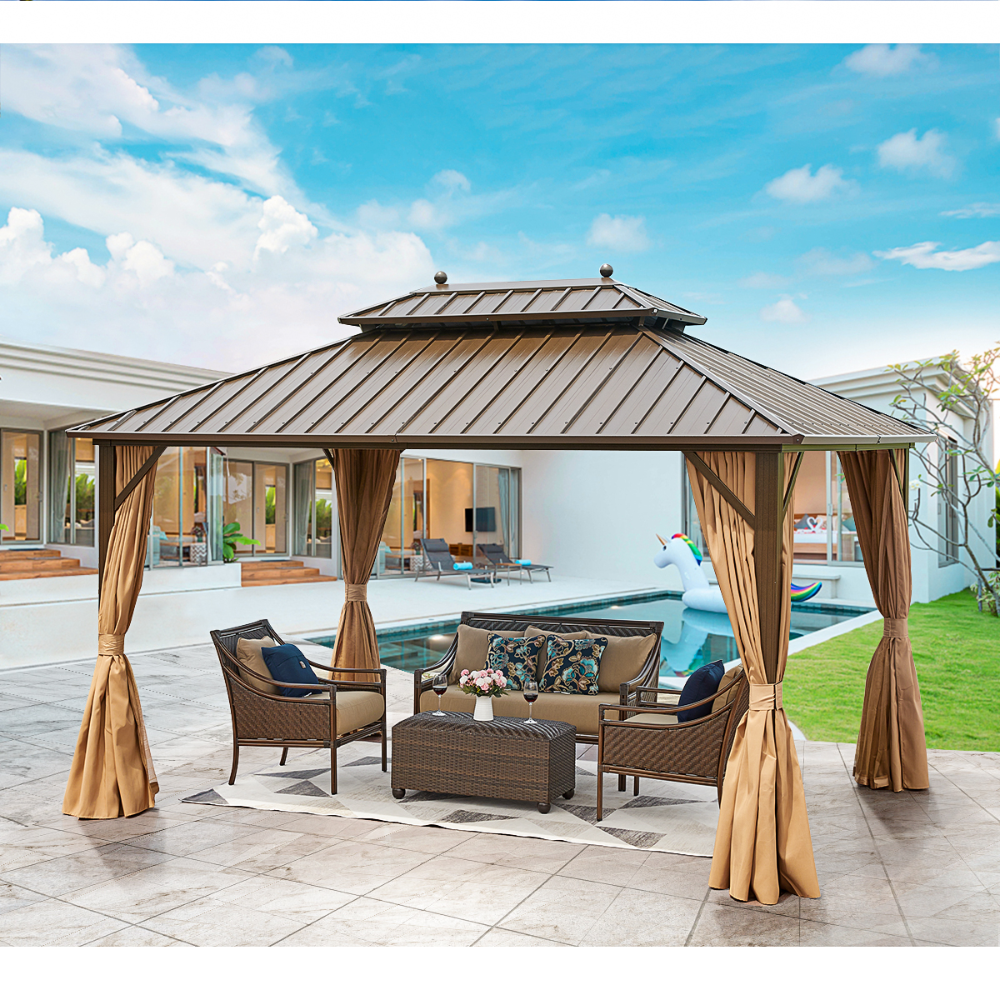 Richryce 10' X 13' Hardtop Gazebo Galvanized Steel Outdoor Gazebo ... regarding 10 Ft  X 13 Ft  Aluminum Patio Hardtop Gazebo