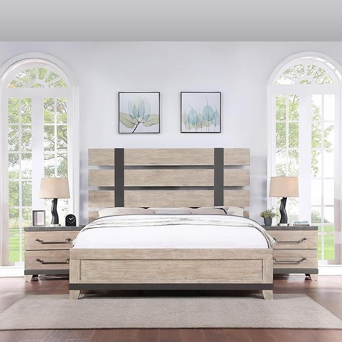 Roundhill Furniture Arbela 3-Piece Wood Bedroom Set, Queen, Weathered ... inside  Panel
