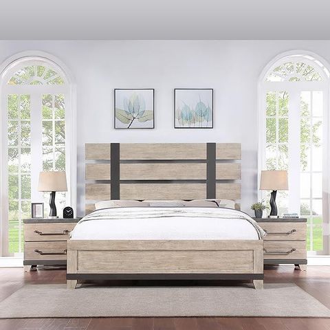 Roundhill Furniture Arbela 3-Piece Wood Bedroom Set, Queen, Weathered ... inside Panel