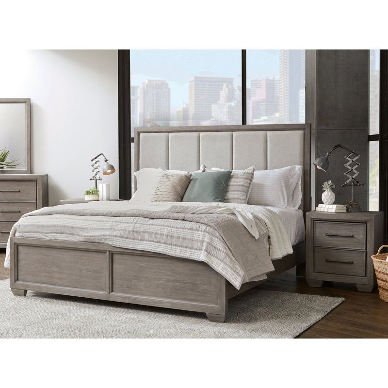Roundhill Furniture Ennesley Upholstered Sleigh 3 Piece Bedroom Set ... intended for Voyage Natural King Wood &amp; Upholstered Canopy 3 Piece Bedroom Set With 2 2-Drawer Nightstands By Nate Berkus + Jeremiah Brent