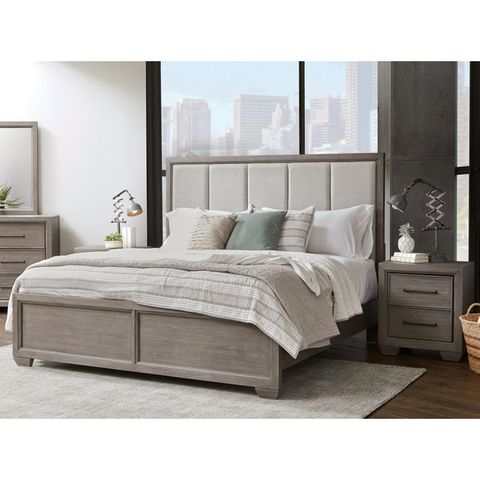 Roundhill Furniture Ennesley Upholstered Sleigh 3 Piece Bedroom Set ... intended for Voyage Natural King Wood & Upholstered Canopy 3 Piece Bedroom Set With 2 2-Drawer Nightstands By Nate Berkus + Jeremiah Brent
