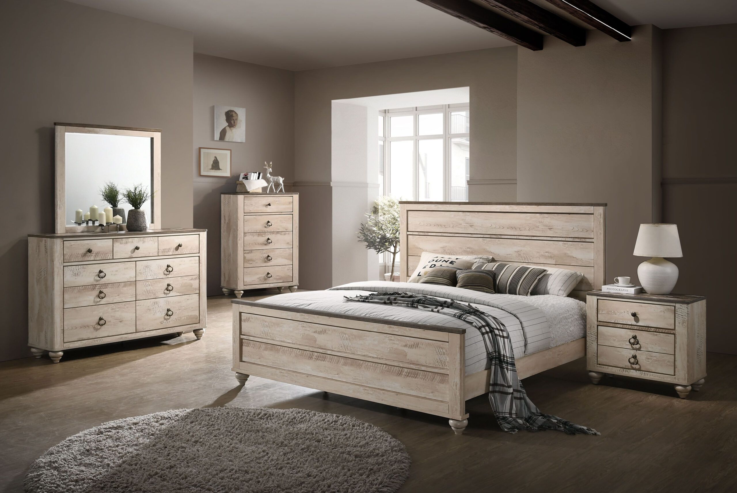Roundhill Furniture Imerland Contemporary White Wash Finish Bedroom Set ... throughout Transforming Your Bedroom with the Baylie White King Set A Design Deep Dive