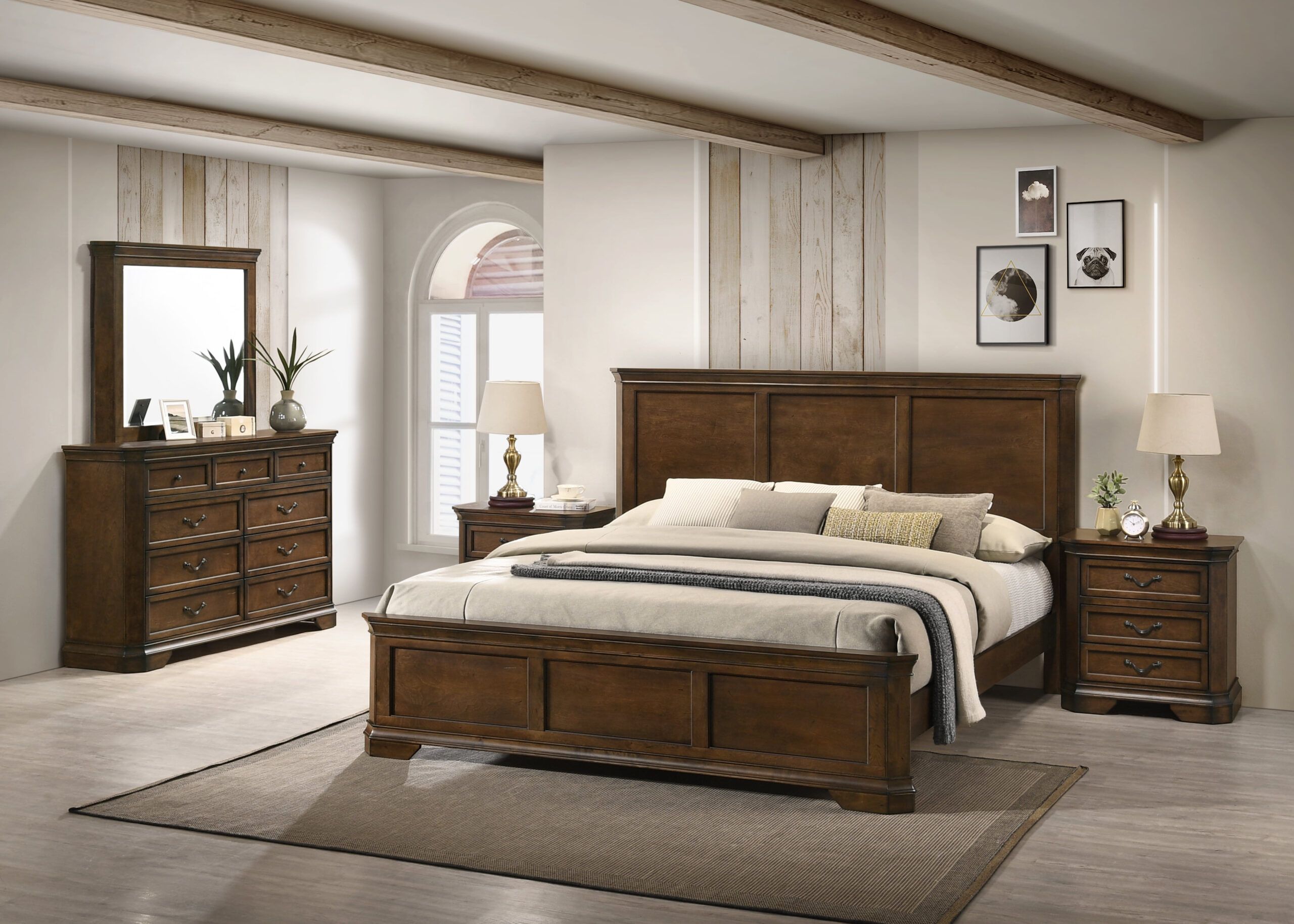 Roundhill Furniture Maderne Traditional 5-Piece Wood Bedroom Furniture ... inside Harland King Wood &amp; Upholstered Panel 3 Piece Bedroom Set With 2 2-Drawer Nightstands