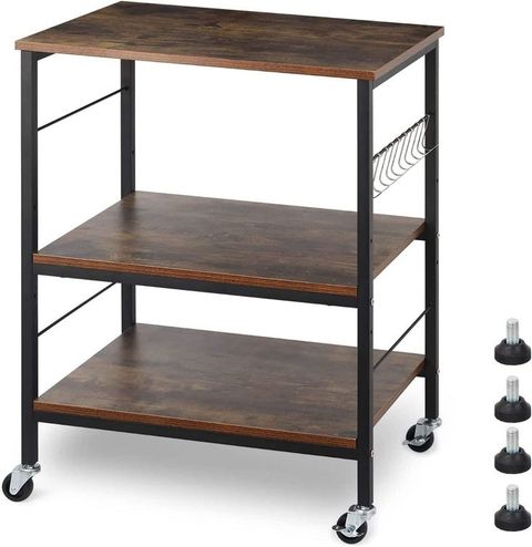 Rustic Brown Wood Kitchen Carts 3-Tier Rolling Rack With 10 Hooks ... with regard to Maximizing Kitchen Space The Caldwell Wood Cart's Design Secrets