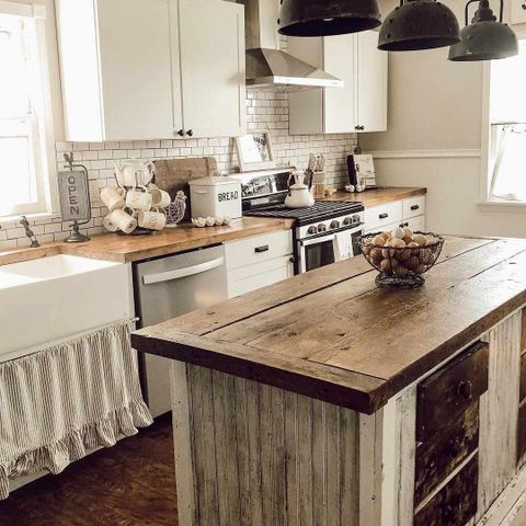 Rustic Kitchen Islands You'll Want To Try for Bowery Hill 3-Shelf Wooden Kitchen Island In Marble And Rustic Brown
