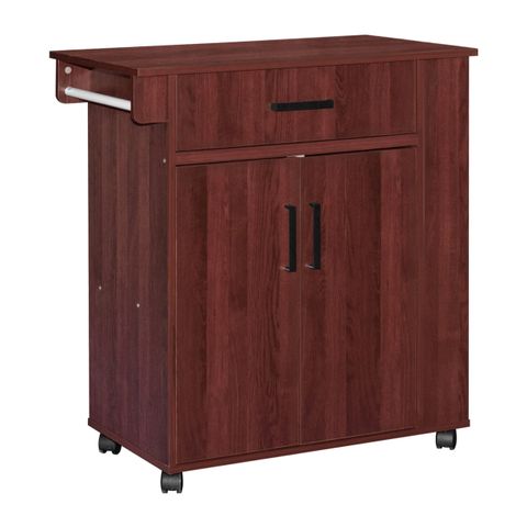 Shelby Kitchen Cart With Drawers, Storage Cabinet, Wheels - Mahogany ... inside Better Home Products Shelby Rolling Kitchen Cart With Storage Cabinet - Mahogany