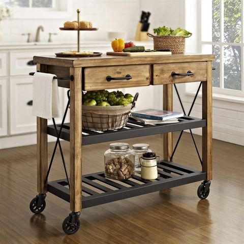 Shop Crosley Furniture Brown Rustic Kitchen Cart At Lowes.com with Alpine Furniture Caldwell Wood Kitchen Cart In Antique Cappuccino Brown
