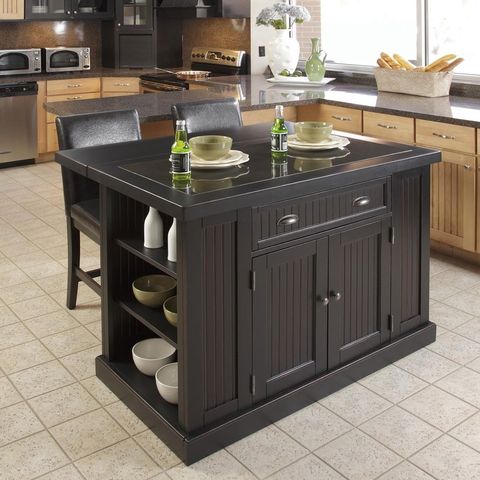 Shop Home Styles 48-In L X 37-In W X 36.25-In H Distressed Black ... with Black And Natural 36" Kitchen Island With Storage