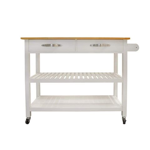 Simply Designed Rolling Wood Top White Kitchen Cart With 2 Drawers And ... in Columba Kitchen Cart, White