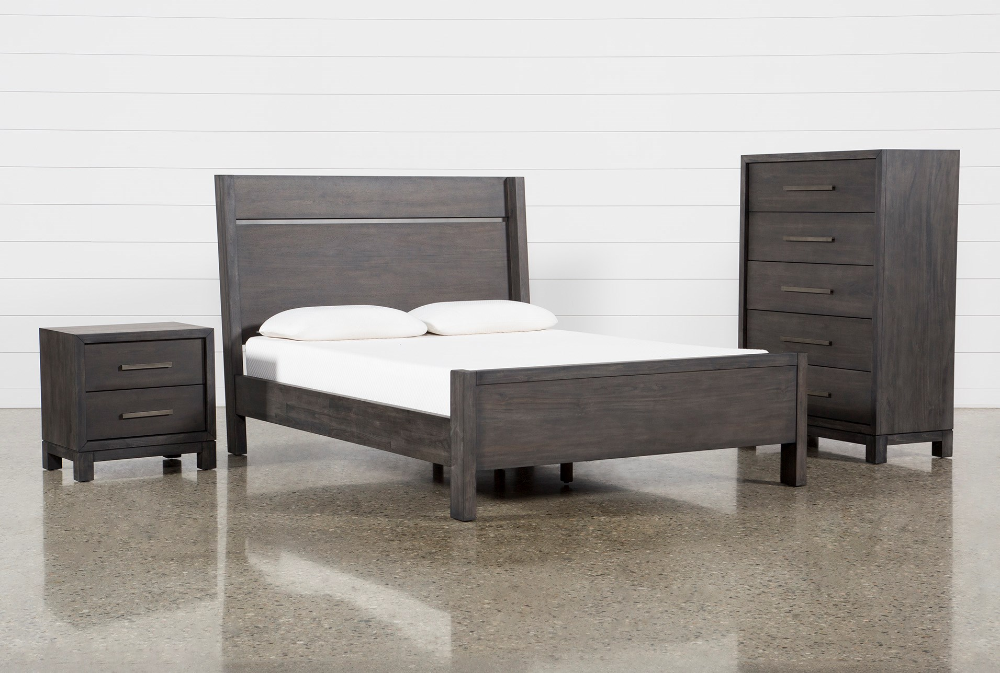 Slater Queen Panel 3 Piece Bedroom Set | Bedroom Set, Grey Bedroom Set ... within Austen Black King Wood Panel 3 Piece Bedroom Set With 2 3-Drawer Nightstands With Storage