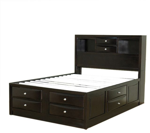 Solid Wood Espresso Queen Bed With Storage Drawers - Traditional ... for  Storage