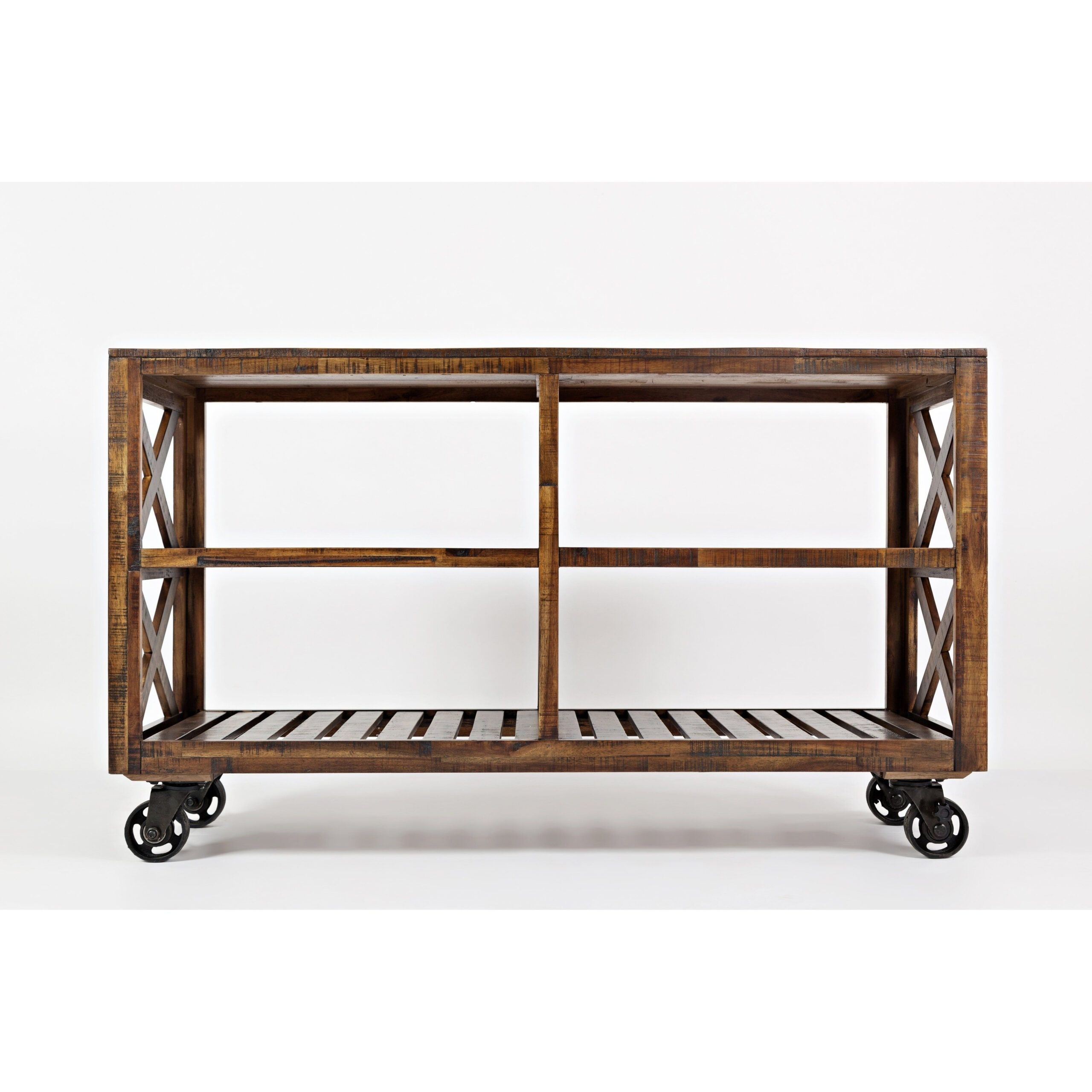 Solid Wood Trolley Cart With Four Slatted Shelves, Brown, Benzara ... throughout Benzara Bm269086 Kitchen Island With Slatted And Bottom Shelves, Oak Brown