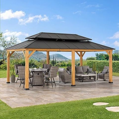 Sunjoy 12 X 20 Ft. Wood Gazebo, Outdoor Patio Steel Hardtop Gazebo ... within The Enduring Appeal of Wooden Gazebos: Exploring Styles and Construction