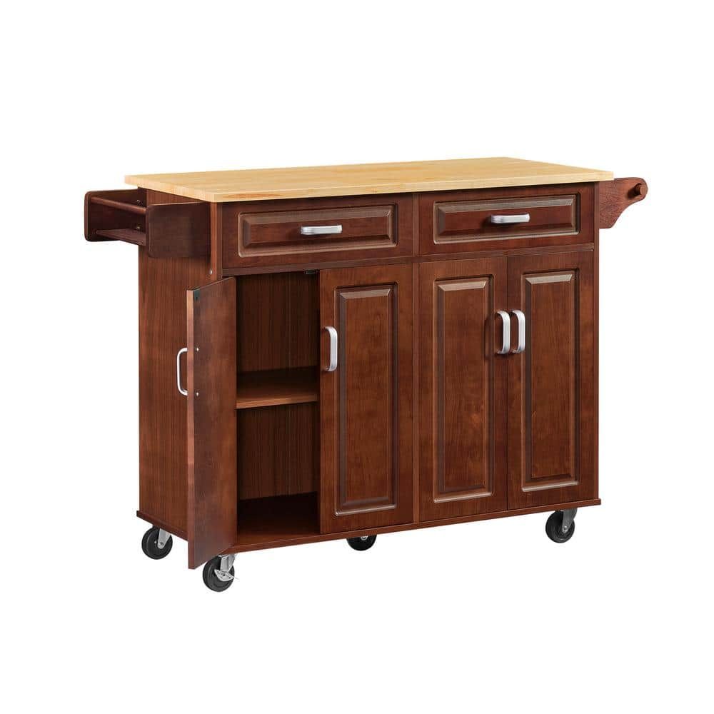 Tenleaf Retro Brown Wood Kitchen Cart Kitchen Island With Storage Rack ... throughout Maximizing Kitchen Space The Caldwell Wood Cart's Design Secrets