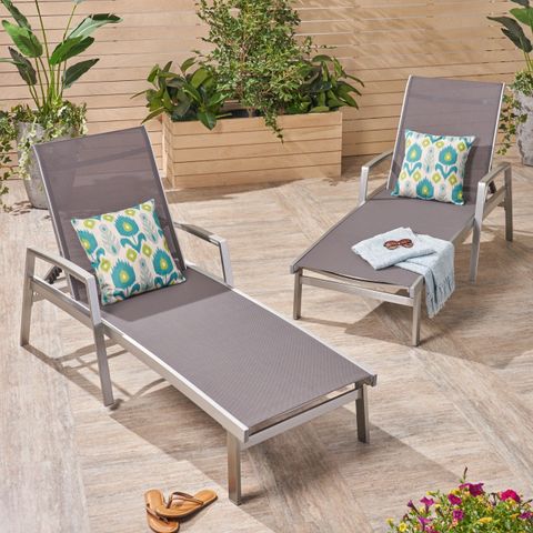 Terrance Outdoor Mesh And Aluminum Chaise Lounge, Set Of 2, Gray ... throughout Aluminum Outdoor Patio Chaise Lounge Chair Set Of 2