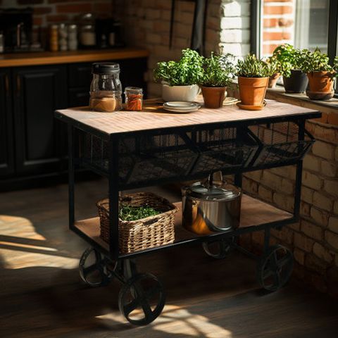 The 15 Best Industrial Kitchen Islands And Carts | Houzz with regard to Aldric Distressed Tobacco Industrial Serving Cart