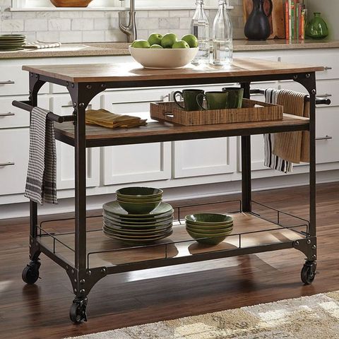 The Antique Bronze Antonelli Kitchen Cart Has Three Shelves And Caster ... within Classic Kitchen Island Cart With Cabinet, 3 Drawers And Locking Casters