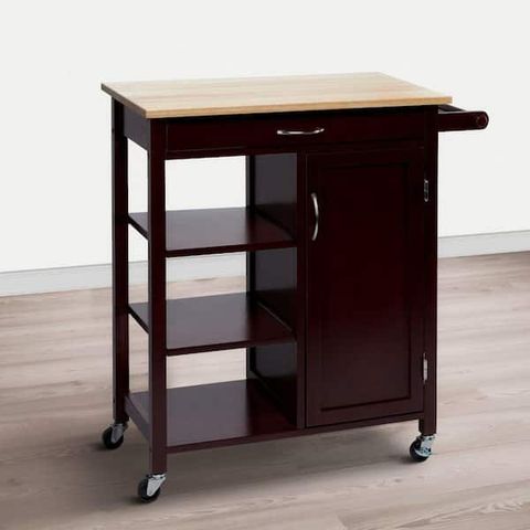 The Urban Port Espresso Brown Wooden Rectangular Kitchen Cart With 1 ... in Maximizing Kitchen Space The Caldwell Wood Cart's Design Secrets