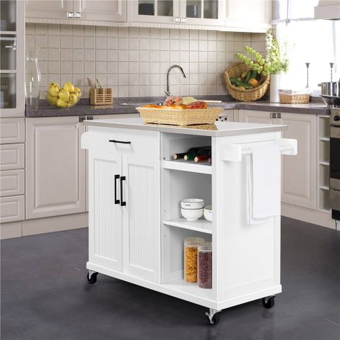 Topeakmart Kitchen Cart With Stainless Steel Top & Storage Kitchen ... intended for Bowery Hill Wood Kitchen Cart With Stainless Steel Top In Off White