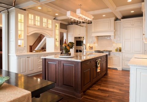 Traditional White Kitchen With Dark Cherry Island - Crystal Cabinets intended for From Prep to Presentation Leveraging the Catania Island for Seamless Cooking