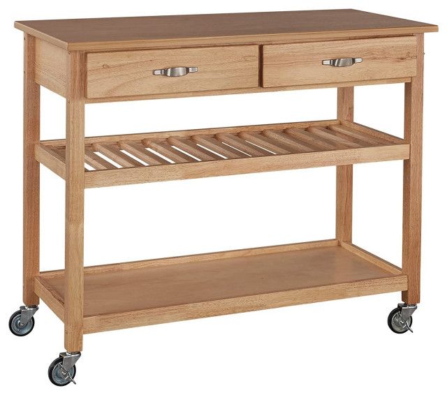 Transitional Kitchen Cart, Hardwood Frame With Slatted Shelf &amp; 2 Drawer ... with regard to Unveiling the Charm of a Classic Kitchen Cart Your Ultimate Guide