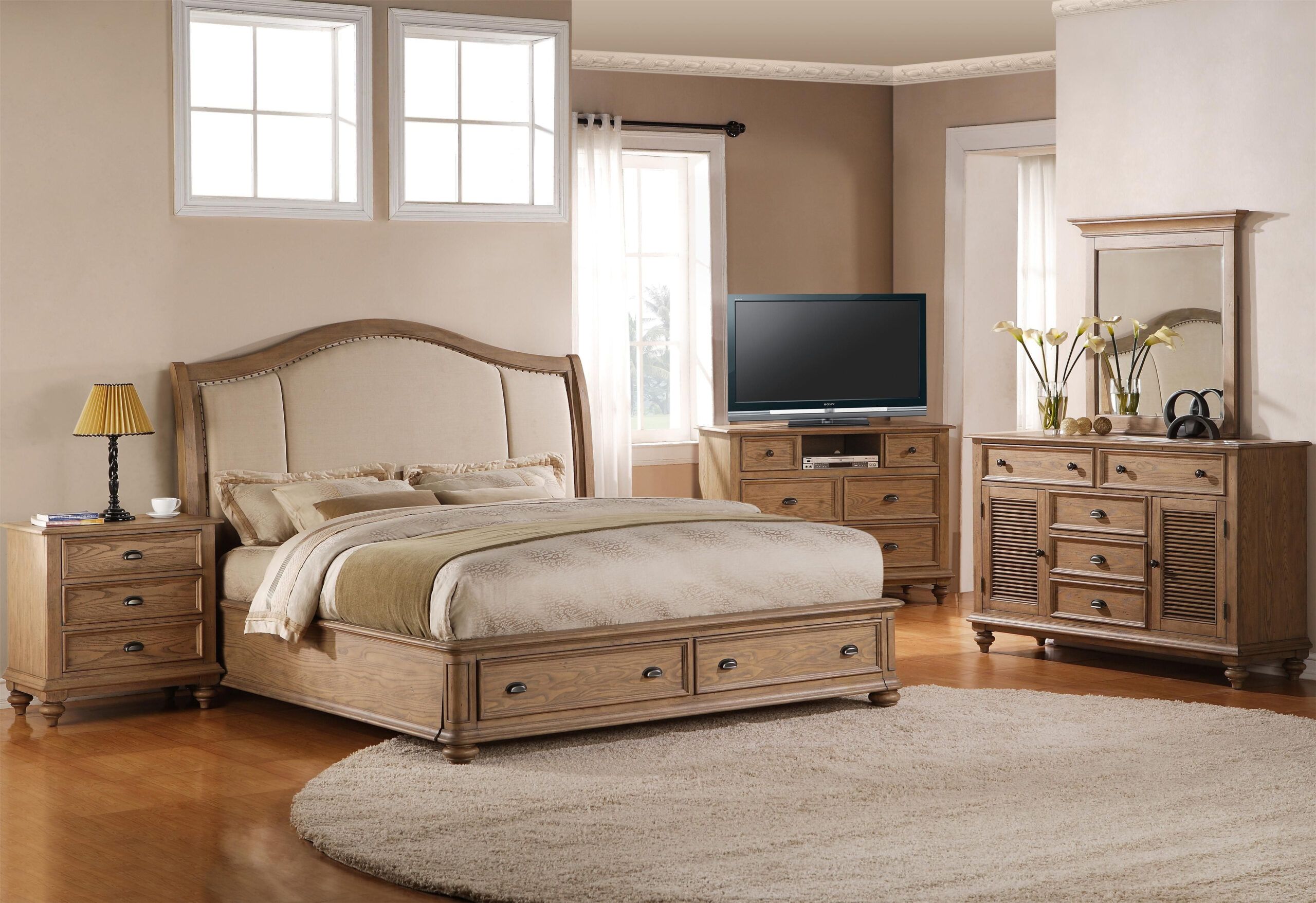 Upholstered Bedroom Set Full At Theodore Randolph Blog intended for Dean Sand Full Upholstered 4 Piece Bedroom Set With Madison White Ii Dresser Chest &amp; 2 Drawer Nightstand