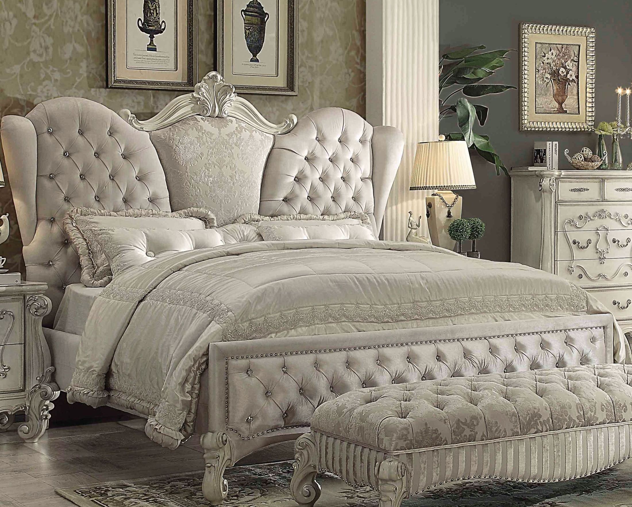 Upholstered Bedroom Sets regarding Dean Sand Full Upholstered 4 Piece Bedroom Set With Madison White Ii Dresser Chest &amp; 2 Drawer Nightstand
