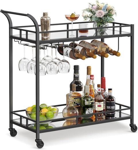 Vasagle Bar Cart Black, Home Bar Serving Cart, Wine Cart With 2 ... within Comparing Serving Cart Options Considering the Benzara BM194349 Model