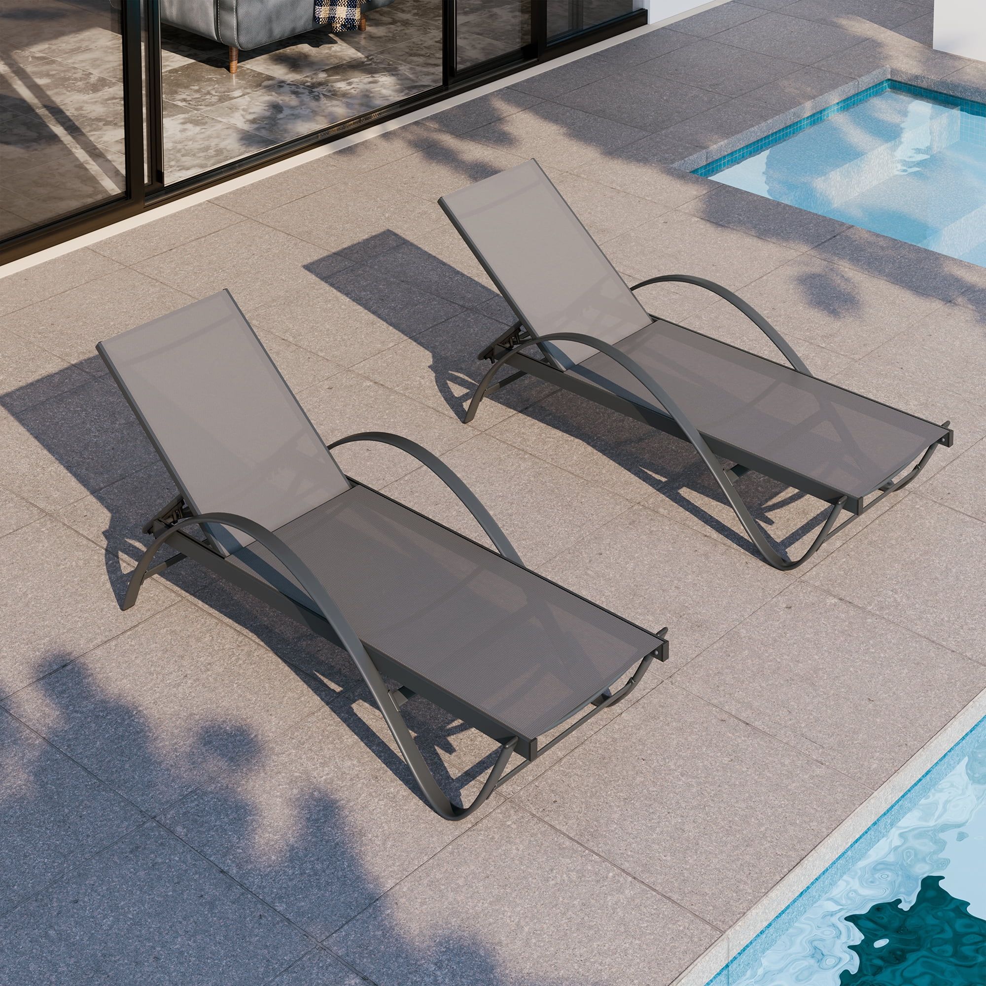 Walsunny 2 Pcs Outdoor Patio Chaise Lounges, Aluminum, 5-Position ... pertaining to Aluminum Outdoor Patio Chaise Lounge Chair Set Of 2