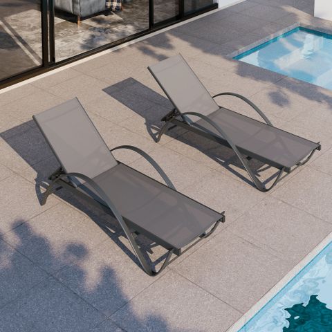 Walsunny 2 Pcs Outdoor Patio Chaise Lounges, Aluminum, 5-Position ... pertaining to Aluminum Outdoor Patio Chaise Lounge Chair Set Of 2