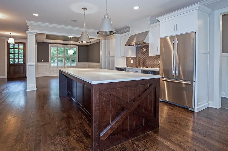 White Cabinets With Dark Brown Island - Transitional - Kitchen regarding Catania 71.5&quot; Wood Kitchen Island In White/Dark Brown Finish