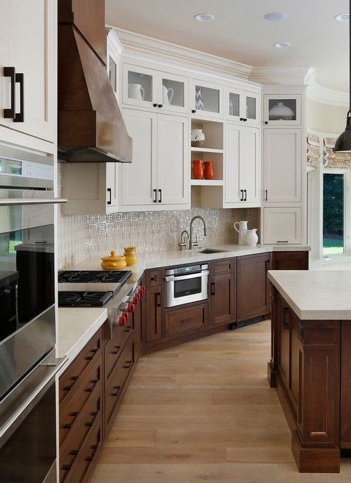 Will I Regret Two Tone White &amp; Walnut Kitchen Cabinets? regarding Austin 2-Piece Kitchen Set, Upper Wall Cabinet &amp; Kitchen Island, White/Walnut