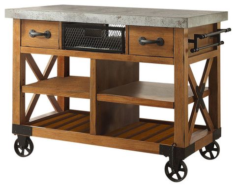 Wood And Metal Kitchen Cart, Antique Oak Brown - Industrial - Kitchen ... for Alpine Furniture Caldwell Wood Kitchen Cart In Antique Cappuccino Brown