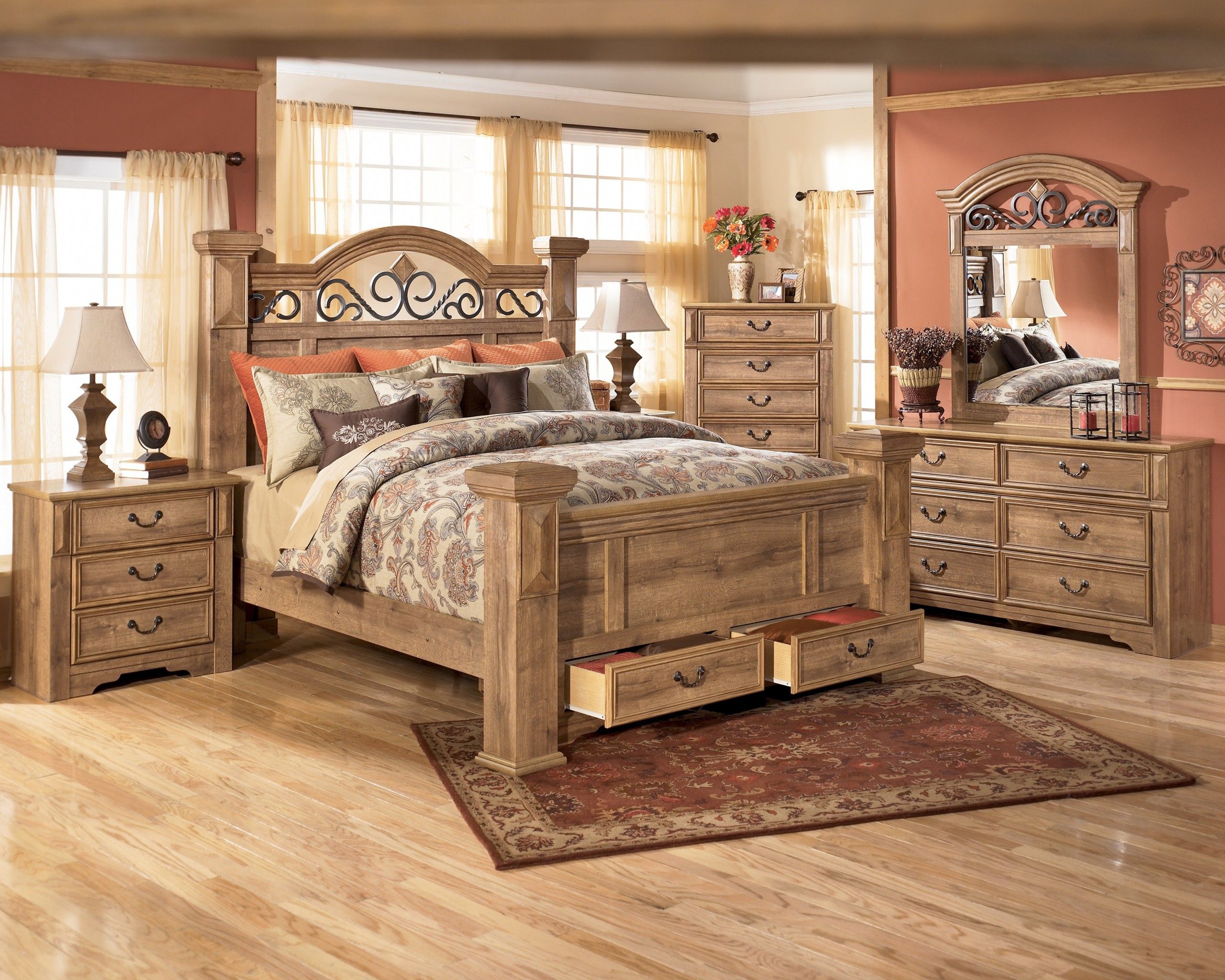 Wood &amp; Wrought Iron Bedroom Sets - Foter regarding Harland King Wood &amp; Upholstered Panel 3 Piece Bedroom Set With 2 2-Drawer Nightstands