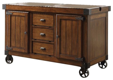 Wooden Kitchen Cart, Antique Tobacco Brown - Industrial - Kitchen ... in Alpine Furniture Caldwell Wood Kitchen Cart In Antique Cappuccino Brown