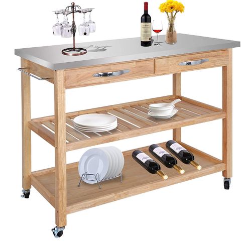 Zeny 3 Tiers Rolling Kitchen Cart Island - Huge Stainless Steel ... intended for Classic Kitchen Island Cart With Cabinet, 3 Drawers And Locking Casters