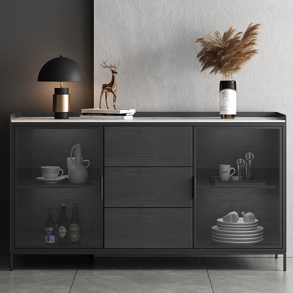 47&quot; Black Sideboard Buffet Doors&amp;Drawers Sintered Stone Top Modern ... with The 57&amp;quot;W Black Sideboard An Exploration of Materials and Craftsmanship