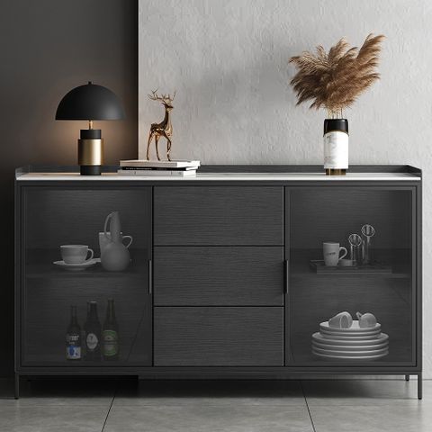47" Black Sideboard Buffet Doors&Drawers Sintered Stone Top Modern ... with The 57"W Black Sideboard An Exploration of Materials and Craftsmanship
