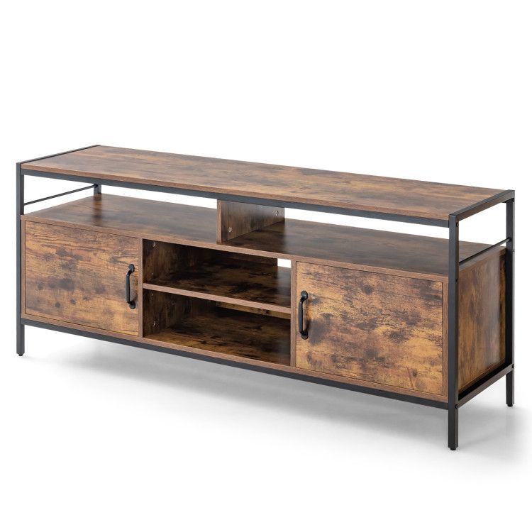 58 Inch Industrial Tv Stand With Cabinets And Adjustable Shelf For Tvs ... intended for Choosing the Right Industrial 58&quot; TV Stand for Your Living Room